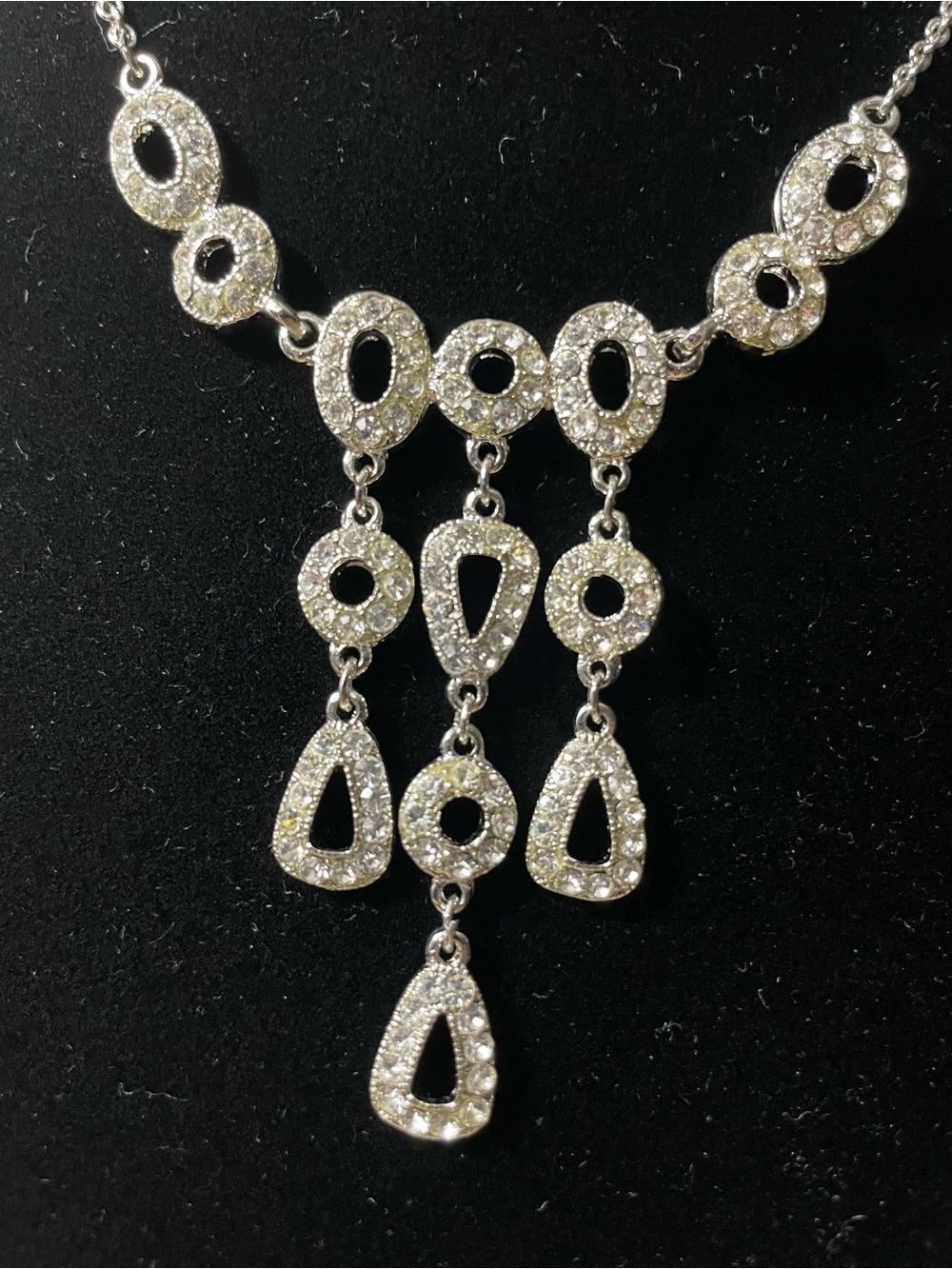Silver Crystal Teardrop Necklace and Earrings Set - Silver Tone - Picture 4 of 13